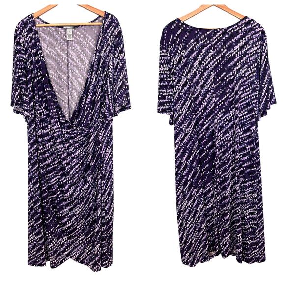 Catherines Women's 3X Plus Purple Geometric Faux Wrap Dress‎ Party Cocktail Knit - Picture 1 of 9